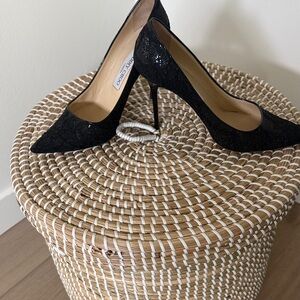 Jimmy Choo Black Sparkle Pointed Toe Stiletto Pumps